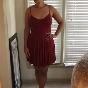 Maroon fit and flare spaghetti strap dress